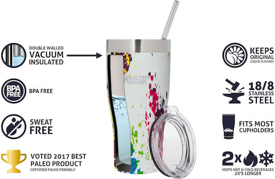 Healthy Human Cruiser Glass Thermos Stainless Steel BPA Free 591ml Multicolour with Straw