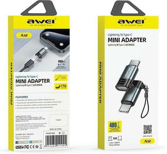 Awei Μετατροπέας Lightning female σε USB-C male Γκρι 1τμχ 08UNI4496