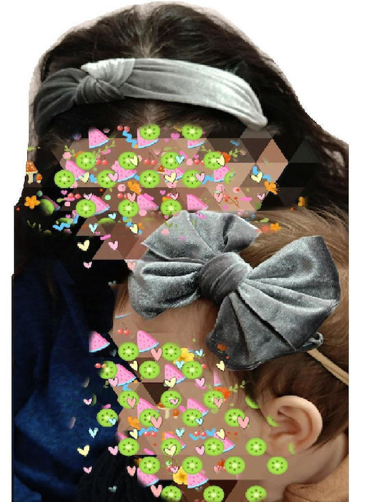 Elecool Set with Kids Hair Ribbon Silver Grey Set Mother-Daughter 2 Pieces