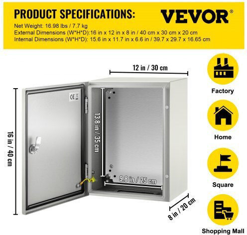 Vevor Ηλεκτρολογικό Κουτί Εξωτερικής Τοποθέτησης Στεγανό IP66 σε Γκρι Χρώμα