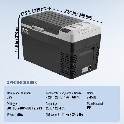 Vevor Φορητό Ψυγείο 25lt Μαύρο