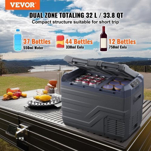 Vevor Преносим Хладилник 32л Капацитет 100-240V / 12V / 24V Черен
