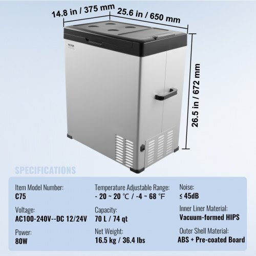 Vevor Φορητό Ψυγείο 70lt 100-240V Inox