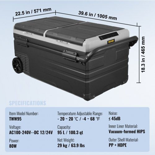 Vevor Portable Fridge 95L 12V / 24V / 100-240V Black