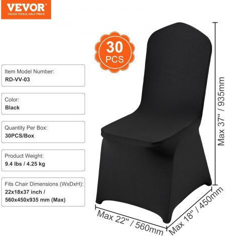 Vevor Husă Elastică Scaun Negru 30buc YTHS30PCSZKQ7TXO9V0