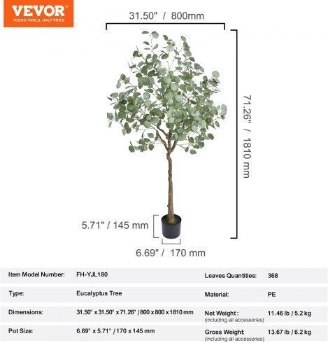 Arbore Artificial de Exterior Eucaliptus Green 180cm Vevor