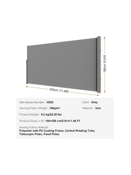 Vevor Faltbarer Seitenmarkise 71''x138'' Grau Ksscp180x350d1whjv0