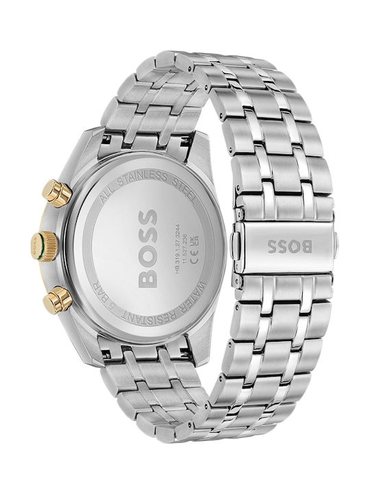 Boss Skytraveller Ανδρικό Ρολόι 44mm Χρονογράφος Μπαταρίας με Ασημί Μεταλλικό Μπρασελέ