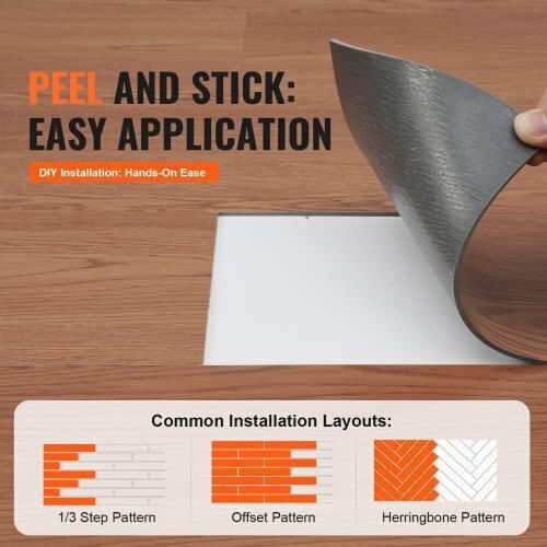 Vevor Set Plastic Floor Vinyl with 36 Tiles 2.5mm L91.44pcsxW15.24pcs Brown
