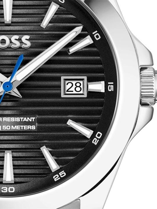 Boss Strike Ανδρικό Ρολόι 41mm Χρονογράφος Μπαταρίας με Ασημί Μεταλλικό Μπρασελέ