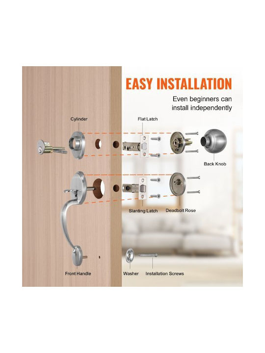 Set de Mâner și Încuietoare pentru Ușă Vevor Satin Nickel Xnsbdmndshxlgyj8mv0