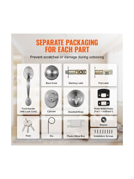 Set de Mâner și Încuietoare pentru Ușă Vevor Satin Nickel Xnsbdmndshxlgyj8mv0