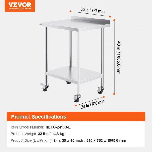 Τραπέζι Εργασίας Ανοξείδωτο Vevor 24"x30" Ρόδες Cfbxggztlcdj2suv7v0