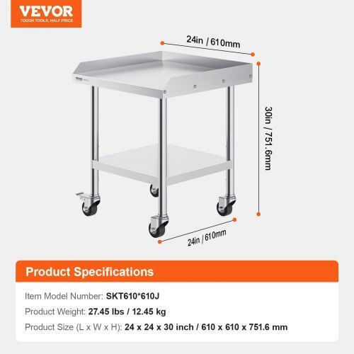 Τραπέζι Εργασίας Ανοξείδωτο Vevor 24"x24" Ρόδες Cfbxggztdjlslbjrwv0