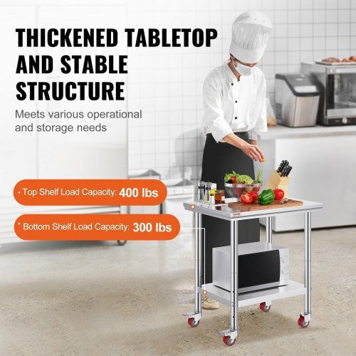Vevor Stainless Steel Workbench 30x24" Wheels Kitchen Sygzt30x24indjl01v0
