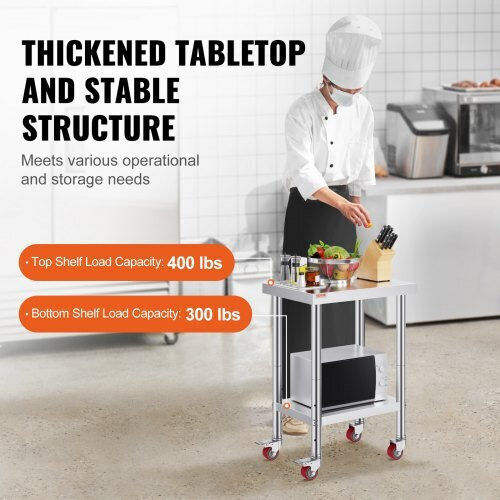 Vevor Stainless Steel Work Table 24x18" Wheels Kitchen Cfgzt24x18x34yc01v0