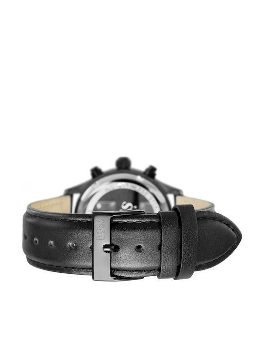 Boss Grand Prix Chrono Herrenuhr 44mm Chronograph Batterie mit Schwarz Lederarmband