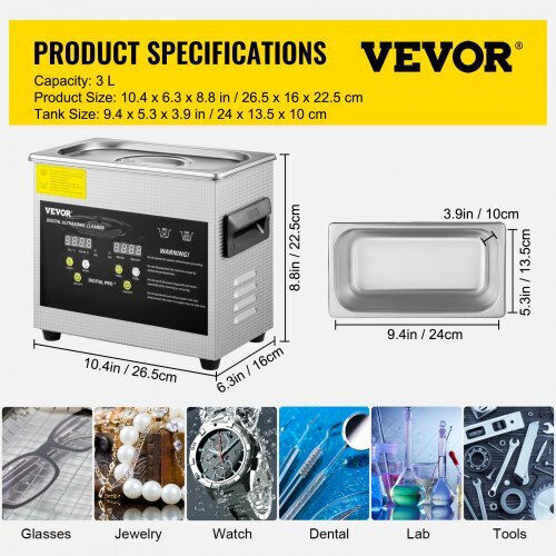 Vevor Ultrasonic Cleaner 3lt with Digital Timer