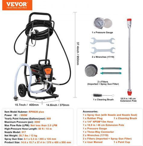 Vevor ZSSGYWQPTJLSXA6A7V2 Ηλεκτρικό Πιστόλι Βαφής 950W