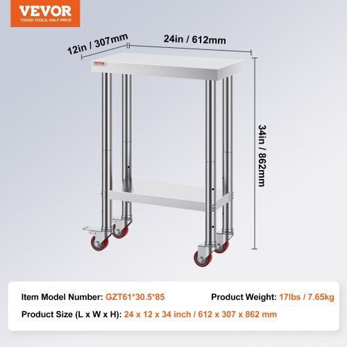 Vevor Πάγκος Εργασίας 60.96x60.96x30.48cm SYGZT12X24INDJL01V0