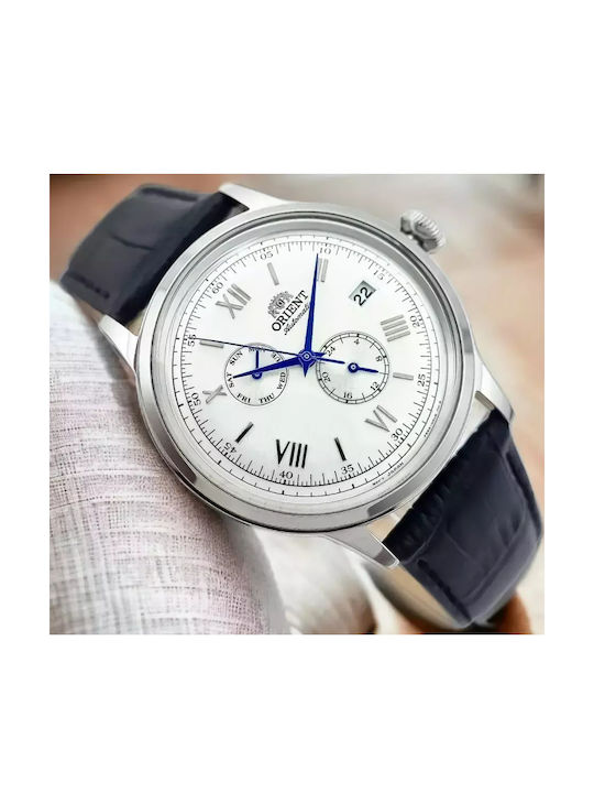 Мъжки Часовник 40mm Хронограф Автоматичен с Черна Кожена Каишка