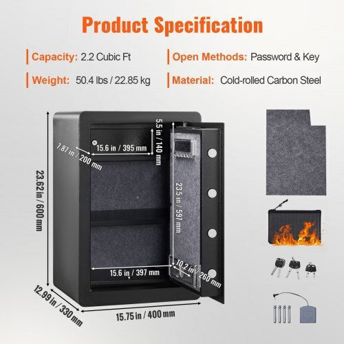 Vevor Safe with Digital Fingerprint Lock L40xW30xH60cm LSBXXHSLSLF22HXMIV0