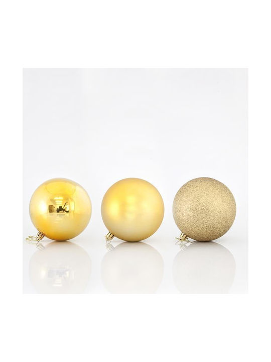 Hanging Ball Ornament Plastic Gold 10cm Set 6pcs