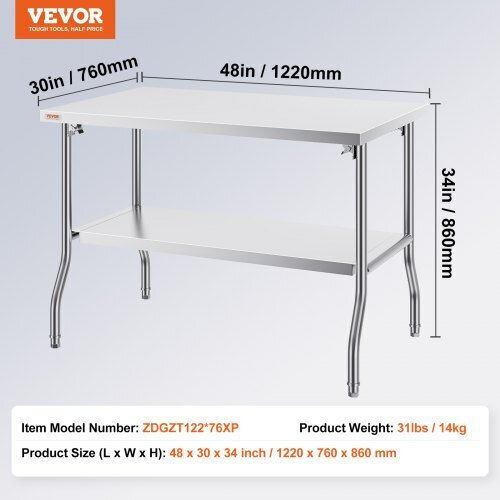 Vevor Steel Workbench L121.92xD76.2xH48cm