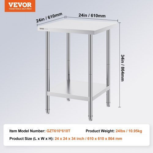 Vevor Steel Workbench L60.96xD60.96xH86.36cm