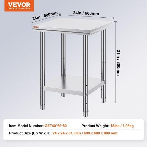 Vevor Steel Workbench L60xD60xH80cm