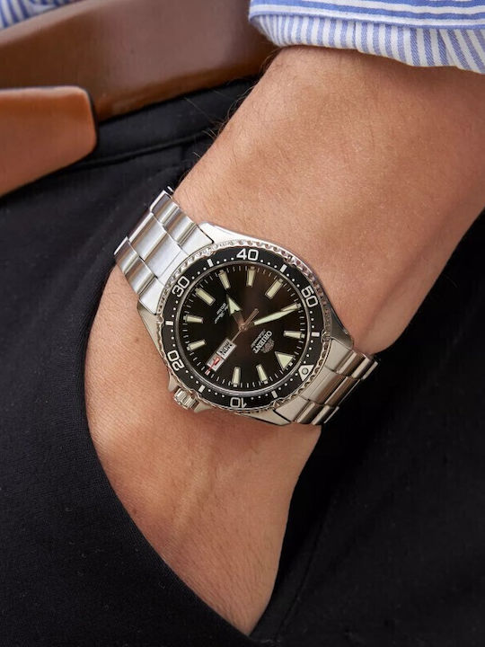 Orient Ανδρικό Ρολόι 42mm Αυτόματο με Ασημί Μεταλλικό Μπρασελέ