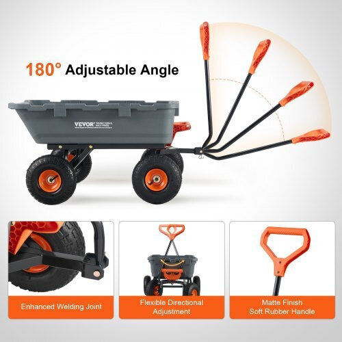 Dump Cart Garden Cart Plastic Four-wheel with Maximum Load Weight 362kg 25.5x25.5cm.