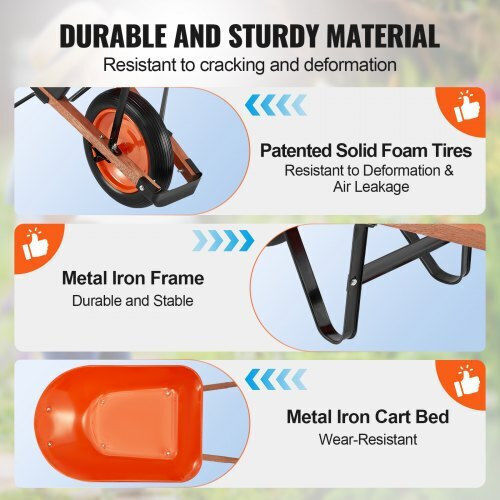 Dump Cart Garden Cart Metallic Single-wheel with Maximum Load Weight 149kg
