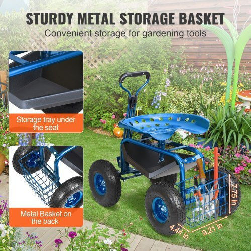 Garden Cart Metallic Four-wheel with Maximum Load Weight 136kg