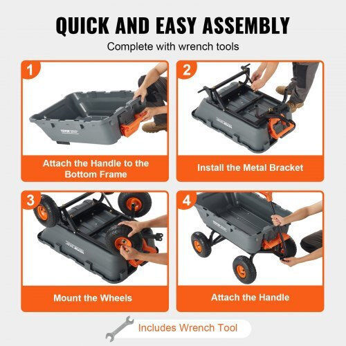 Dump Cart Garden Cart Plastic Four-wheel with Maximum Load Weight 362kg 25.5x25.5cm.
