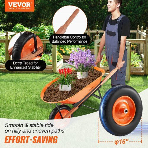 Dump Cart Garden Cart Metallic Single-wheel with Maximum Load Weight 149kg