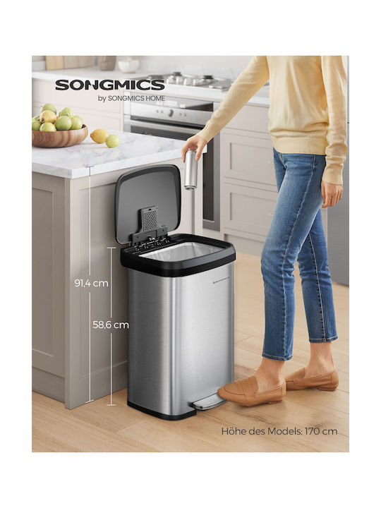 Songmics Waste Bin Waste Metallic with Pedal Silver 50lt 1pcs