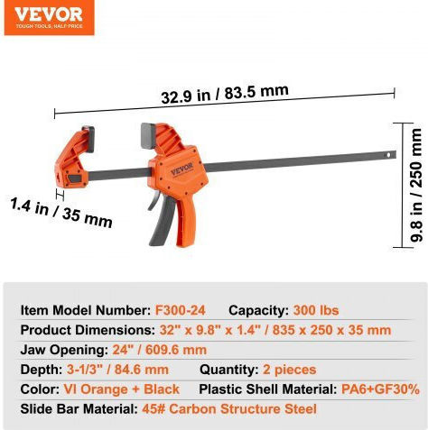 Vevor FJ24INCH2ZZK1W0TNV0 Σετ Σφιγκτήρες Αυτόματος Γωνιών με Μέγιστο Άνοιγμα 609.6mm