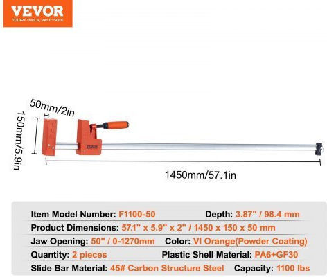 Vevor FJ50INCH2ZZPVWKVVV0 Σετ Σφιγκτήρες Γωνιών με Μέγιστο Άνοιγμα 1270mm