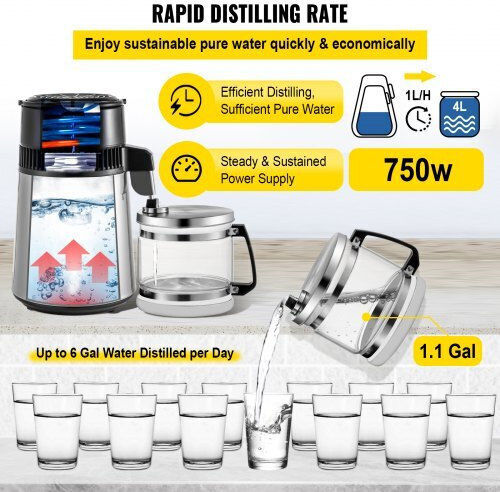 Vevor Water Distiller 750w 4l Adjustable Temperature Kitchen Zlsjsc-3bxglysdwkv2