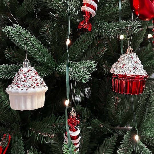 Hängendes Ornament Cupcake Rot 6cm Set 6Stück