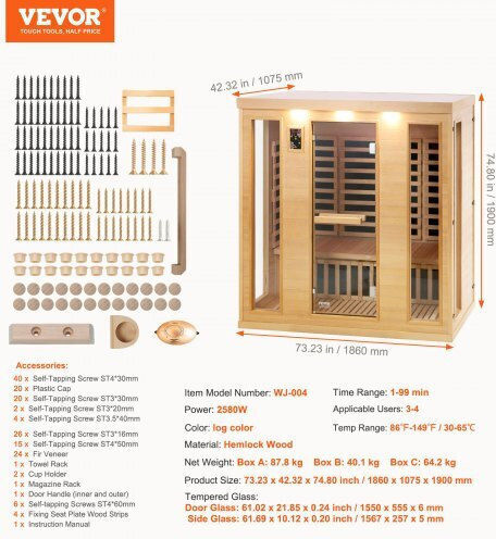 Vevor Infrarot Sauna Für 3-4 Personen Innenbereich