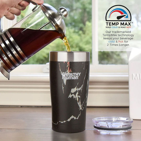 Healthy Human Cruiser Glass Thermos Stainless Steel BPA Free 591ml Black Onyx with Straw