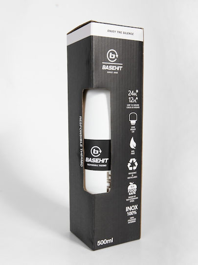 Basehit Μπουκάλι Θερμός Ανοξείδωτο BPA Free 500ml Λευκό με Καλαμάκι