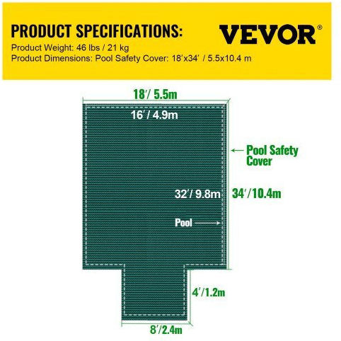 Vevor Pool Safety Cover 16x32ft Rectangular Pools Green Yycm16x32jzytycg1v0