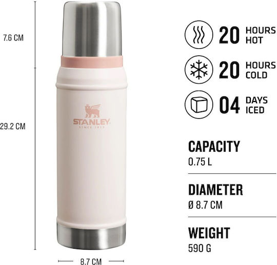 Stanley Classic Legendary Sticlă Termos Oțel inoxidabil Fără BPA 750ml cuarț roz cu Cap-Cup