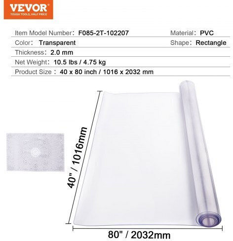 Διαφανές Προστατευτικό Τραπεζιού Vevor 40x80 Εκ 2.0mm Zfxpvczb40x8tgw7cv0
