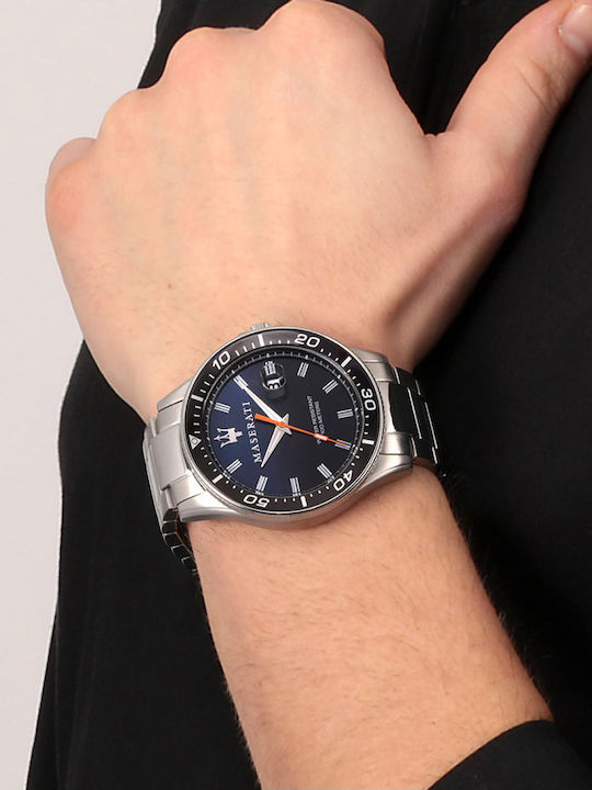 Maserati Sfida Ανδρικό Ρολόι 44mm Μπαταρίας με Ασημί Μεταλλικό Μπρασελέ