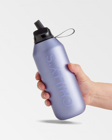 Chilly's Series 2 Flip Stainless Steel Thermos Bottle BPA Free 500ml Lilac with Straw