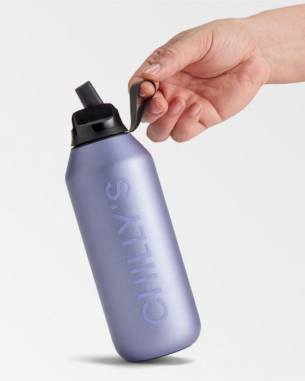 Chilly's Series 2 Flip Stainless Steel Thermos Bottle BPA Free 500ml Lilac with Straw